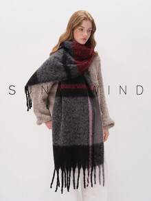 1 Stück Damen Lässiger Vielseitiger Warmer Polyester Karo Schal für Herbst/Winter - Schwarz - Übersicht 7