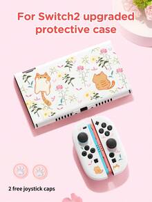 1pc White Tabby Cat & Flower Pattern TPU Protective Case, Comes With 2 Random Joystick Caps, Compatible With Switch2/Switch/OLED/Lite, New Switch2 (2025) Does Not Include Joystick Caps - Multicolor - View 15