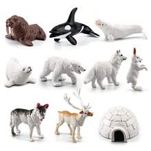 Miniature Simulation Animal Models, Arctic Winter Animals, Beluga Whales, Seals, Huskies, Decorative Toys, Photo-Taking Animal Models, Solid Plastic Arctic Models