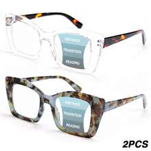 2 Stücke modische Blumen Mehrstärken-Lesebrille, hochwertige federbelastete Mehrstärken-Linse, vintage elegante Unisex Gleitsichtbrille