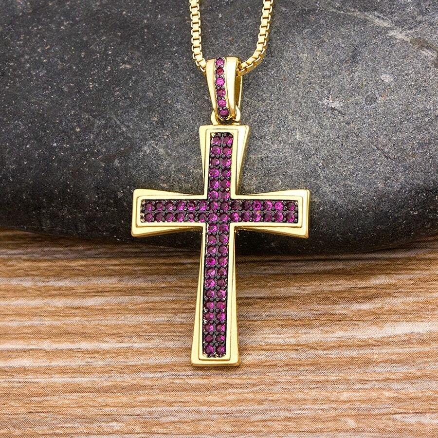 Nou Retro stil religios cruce pandantiv colier 4 culori pentru femei Vintage pavaj strălucitor cristal zirconia lanț choker bijuterii cadouri