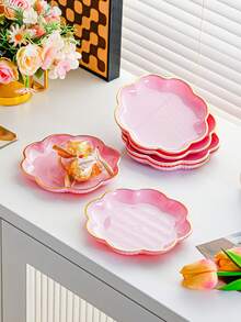 4/6pcs Plastic Snack Plates, Dessert Plates, Nordic Maple Leaf Shaped Plates, Compact & Delicate, Thick & Durable, Gold Rim, Finely Polished, Bone Dish, Snack Plate, Restaurant Plate, Home Fruit Plate - Multicolor - View 7