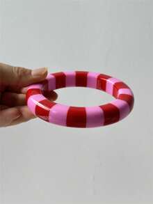 1 件优雅新款透明粉色树脂手链，条纹拼布不对称手链，迷人的女士叠戴珠宝 - 彩色 - 查看 7