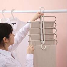 Multifunctional Folding Pants Rack Household Multi-Layer Non-Slip Pants Telescopic Storage Rack Wardrobe Stainless Steel Hanger - Blue - View 1