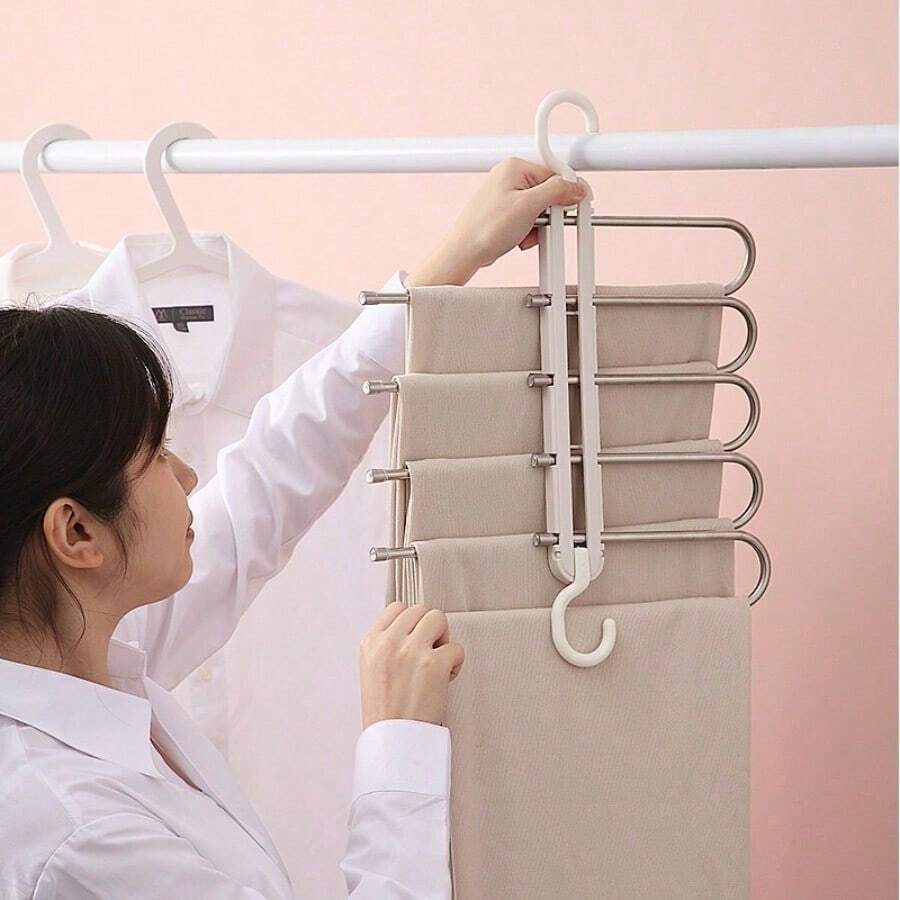 Multifunctional Folding Pants Rack Household Multi-Layer Non-Slip Pants Telescopic Storage Rack Wardrobe Stainless Steel Hanger - Blue - View 1
