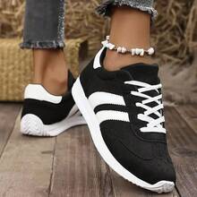 Striped Low-Top Shoes Lace-Up Style Simple And Versatile Daily Commuting And Shopping Easy To Walk Practical And Durable - Black - View 4