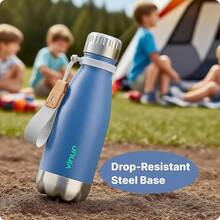 VINUR - Botella de agua para niños, de acero inoxidable de 12 onzas/354ml, doble pared aislada al aspiradora, para la escuela, con cuerda de transporte (azul marino) - Azul real - Ver 4