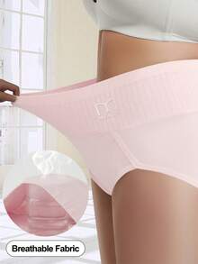 QUASTI 5pcs/Pack Plus Size Textured Waistband Lightweight Breathable Soft High Waist Briefs, 1XL-5XL - Multicolor - View 4