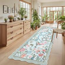 1Pcs Room Decor Modern Washable Scalloped Floral Snake Area Rug For Living Room Indoor Bedroom Foldable Floor Mats, Soft Low Pile Non Shedding Carpets For Offices Non-Slip Runner For Hallway Dorm - 藍色 - 查看 2