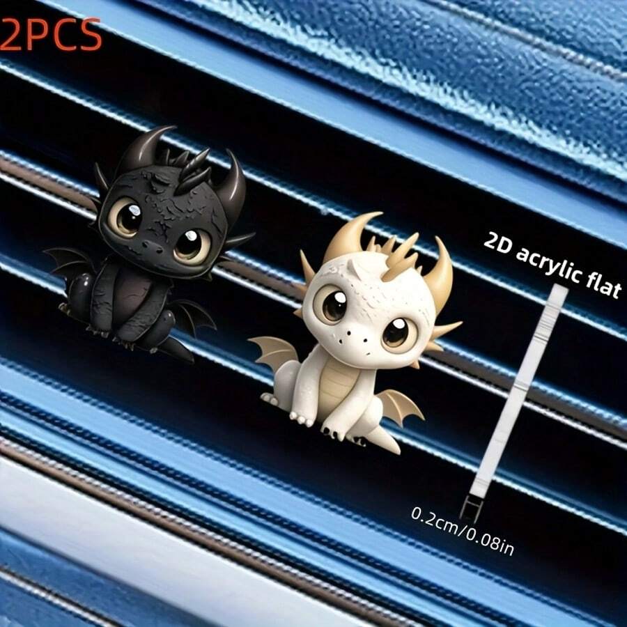 How to Train Your Dragon 2D Plano, Ambientador de Rejilla de Aire Acondicionado de Coche en Negro y Blanco con Diseño de Toothless, Clip para Rejilla de Coche, Decoración de Rejilla Acrílica, Decoración Interior de Coche, Fragancia Aleatoria, Ambientador de Coche, Accesorios Hermosos para el Interior del Coche