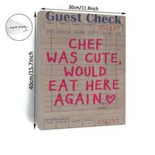 2D Flat, 1pc Funny Restaurant Checklist Canvas Wall Art "Chef Was Cute, Would Eat Here Again" Quote Poster With Pink Lettering - Vintage Dining Decor For Kitchen, Living Room, Bachelor Party Gift - Chef Gift Idea - Framed In Chic Wooden-Like Frame - 15.7x11.8 Inches (40x30cm), Chef Kitchen Decor, Kitchen Artwork, Humorous Quote Art, Rustic Design - 白色 - 查看 2