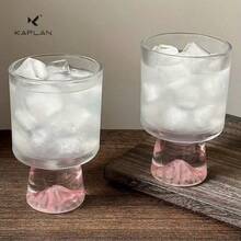 2 pièces Tasse en verre de montagne rose, verre élégant avec pied de 300 ml. Verrerie créative pour le bureau, le café, le lait, le vin, le jus. Convient pour les rassemblements familiaux de Noël, Thanksgiving, Halloween