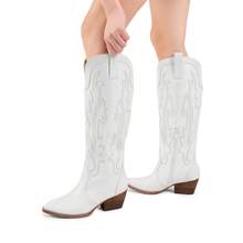 Botas Vaqueras para Mujer hasta Las Rodilla, Cowboy Boots para Dama con Tacón - Blanco - Ver 8