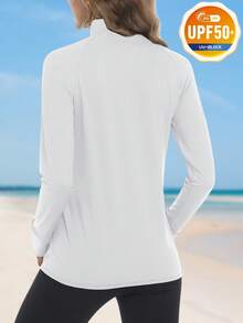 Women's UPF 50+ Quick Dry Long Sleeve Jackets Sun UV Protection Full Zip Long Sleeve Shirts Lightweight Hiking Athletic Thumb Holes Tops With 4 Pockets - White - View 3