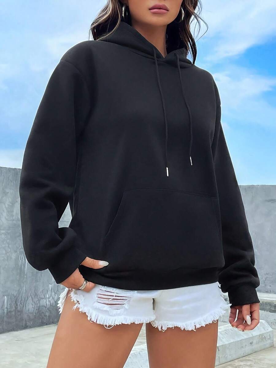Women's Letter Round Neck Hooded Sweatshirt, Long Sleeve Top, Suitable For Graduation, Back To School Wear, Graduation Ceremony, Teacher Wear, Autumn Back To School Pullover Clothes - 黑色 - 查看 1