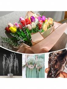 5/10/20/50件装人造花束，带亚克力珠吊坠水晶花茎枝条串珠新娘花束装饰，婚礼DIY工艺品装饰 - 白色 - 查看 4