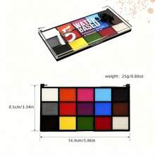 15-Color Water-Based Face Painting Kit, Includes 2 Brushes, Suitable For Pride, Halloween, Christmas, Festivals, Carnivals, Parties, And Stage Performances - Single Piece - View 3