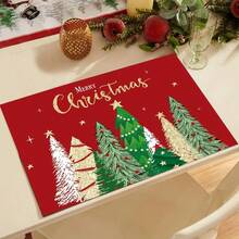 1 buc., Covoraș termorezistent de Crăciun, Față de masă festivă pentru petrecere în familie, Covoraș termic imprimat cu brad de Crăciun, Cadou de sărbători