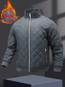 1pc Thermal Lined Stand Collar Jacket For Men, Casual Zip-Up Windbreaker Coat For Winter, Thermal Lined, Zipper Pockets, Suitable For Daily Wear, Holiday Gift,Fleece - Grey - View 4