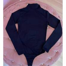 Suplex Second Skin Leotard Bodysuit Long Sleeve High Neck Comfortable - 黑色高領緊身衣 - 查看 5