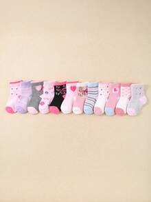 24-Pair Pack Of Baby Girl And Toddler Candy Colors Socks With Adorable Cartoon Animals - Butterflies, Rabbits, Hearts & Flowers. Fun, Unique Patterns, Skin-Friendly And Soft. , Versatile Mid-Calf Socks For Daily Wear, Festival Gifts, Travel. Colors And Styles Randomly Shipped - Multicolor - View 3