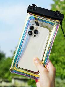 Transparent, Rainbow Laser Phone Pouch, Waterproof Phone Bag, Inflatable Transparent Swimming Phone Protector Bag With Lanyard - Transparent, Touch Screen Compatible, Lightweight Plastic, Touchable For Swimming, Suitable For Beach And Pool Use, Prevent Loss Or Water Damage, Beach Bag, Swimming, Beach Essential