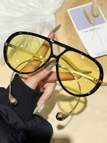 1pc Classic Fashion Aviator Glasses For Men & Women, Metal Double Bridge Large Frame, Essential For Travel, Beach, Campfire Party, Gift, Retro Street Style, Driving, Outdoor, Party, Stage Performance, Back To School Season, Holiday Accessory - Multicolor - View 27