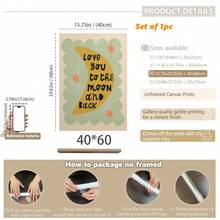 1/3 buc, Tablou de perete pe pânză, Decor de perete înrămat, Decor pentru camera copiilor, Te iubesc până la lună și înapoi, Decor de perete roz, verde, albastru, Cadou pentru bebeluși, Decor pentru creșă, Decor pentru preșcolari, Cadou de ziua de naștere, Decor de sărbători pentru copii