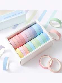 20 Rolls Mini Washi Tape Set: Colorful Basic Thin Decorative Tape, Suitable For Bullet Journaling, Planner, DIY Crafts, Art Creation, Packaging, Scrapbooking Supplies, Gift Decoration Stickers - Multicolor - View 4