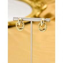 1 Pair Simple Fashion Creative Unique Design Gold Twist Hoop Earrings, Suitable For Daily Wear For Women - Vàng - Xem 7