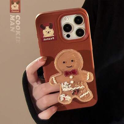 GUCADI 1pc Caramel Red Reindeer Head + Gingerbread Man Shaker Stand, Compatible With IPhone 17 Pro Max/15 Pro Max/14/13 Soft Phone Case, Christmas Cartoon, Gift For Boyfriend/Girlfriend