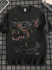 EWH Retro, Men's T-Shirt, Doberman Pattern, Printed T-Shirt, Spike Collar, Street Style, Loose, Short Sleeve, Personalized, Versatile Top Plus Size - màu đen - Xem 6