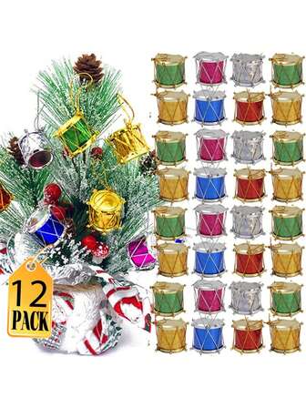 12 Pieces Of Mini Christmas Drums, Plastic Christmas Decorative Drums, Hanging Decorative Pendants, Suitable For Christmas And Wedding Party Decoration, Retro-Style Christmas Decorations, Christmas Decorations, Christmas Gifts, Hanging Display Decorations, Small Drum-Shaped Pendants, Winter Festive Atmosphere Home Decor Room Decor Christmas Decorations Home Christmas Gifts Christmas Decor