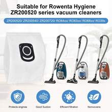 Paquete de 10 bolsas para aspiradora Rowenta Hygiene + ZR200520 ZR200720 Bolsas de polvo para Rowenta Compact Power, X-Trem Power y Silence Force (RO64xx RO63xx RO68xx RO39xx)