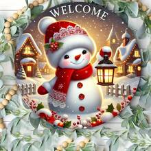 1pc 7.87x7.87 Inch Illuminated Snowman Metal Sign - Holiday Round Christmas Decor, Suitable For Bedroom, Living Room, Hallway - Ideal Holiday Home Decor Gift, Hole Positions As Shown In Size Chart - Multicolor - View 1