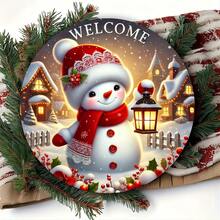 1pc 7.87x7.87 Inch Illuminated Snowman Metal Sign - Holiday Round Christmas Decor, Suitable For Bedroom, Living Room, Hallway - Ideal Holiday Home Decor Gift, Hole Positions As Shown In Size Chart - Multicolor - View 5