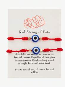 2pcs New Year & Christmas Couples/Friends Lucky Red Braided Adjustable Bracelet Set