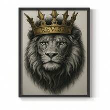 1pc Restickable Framed Lion Of Judah Art Print, Wood Frame, Biblical Inspired Regal Animal Wall Decor With Gold Crown & Scripture Accent, Spiritual Artwork For Living Room, Office, Or Prayer Room, Made In USA, Ready To Hang Art Prints - Black - View 1