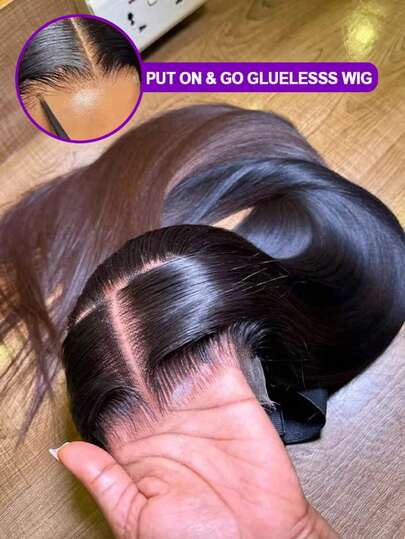 Put And Go Glueless 5*5 Lace Closure Wig And 13X4 13*6 Lace Front Straight Wig For Women Pre Plucked Remy Glueless Brazilian HD Transparent Lace Frontal Wig 200% Density Long Length Human Blended Hair Lace Wigs Natural Black Color