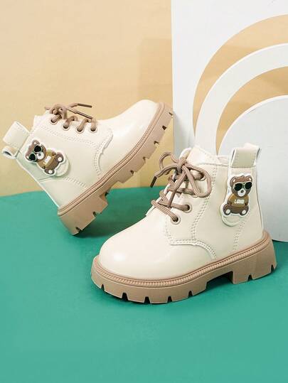 1 Par de Botas Unissex de Sola Grossa na Moda, Botas Infantis Resistentes ao Desgaste e Antiderrapantes, Botas Curtas de Estilo Britânico para Crianças, Adequadas para Viagens ao Ar Livre, Outono/Inverno