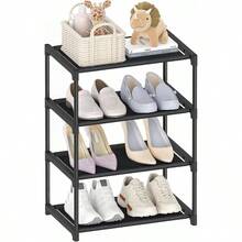 4 Tier Small Shoe Rack, Narrow Stackable Toddler Adult Shoe Storage Organizer Shelf Closet Floor Entryway Bedroom, Space Saver Shoe Rack Organization Shelves