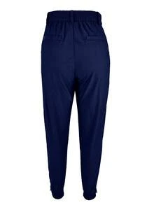 Jessfine纯色拉链下摆弹力面料藏蓝色裤脚长裤，优雅通勤风格，适合日常办公穿着，春夏百搭。 - 藏蓝色 - 查看 5