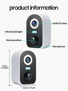 1pc Smart WiFi Battery-Powered Surveillance Camera, 3.6mm F2.0 Lens, IR LED Lights, Light Sensor, Microphone, Compact Black & White Rectangular Design, Rechargeable Wireless Security Camera For Indoor/Outdoor Home Use