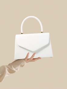 Este bolso de noche tiene una cierta capacidad para contener artículos personales como teléfono, billetera, cosméticos, etc. El diseño para llevar en la mano es fácil de sujetar. El refinado material con un patrón de grano de lichí y conectores de metal exquisitos presentan un estilo simple pero sofisticado, adecuado para eventos formales de noche, galas de empresa, ocasiones de negocios importantes, etc. - Blanco - Ver 11