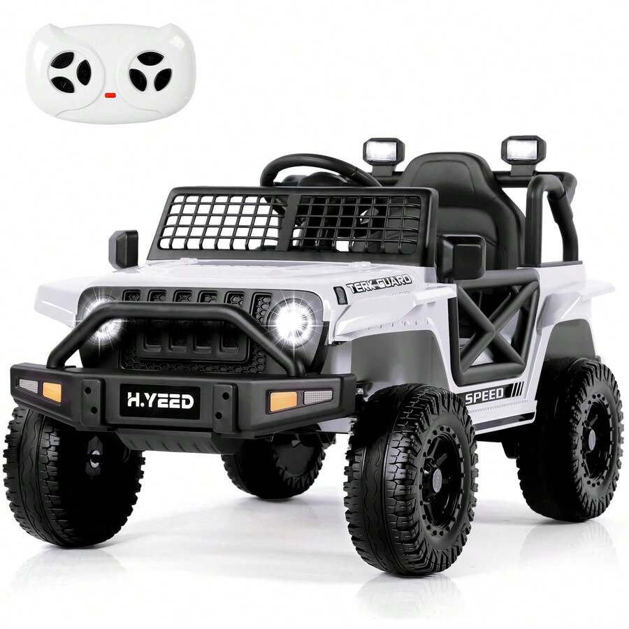 Kids Electric Ride On Car For 3-8, 2 Motors Off Road Truck With 2.4G Remote Control, LED Lights, Music, Horn & Wireless Connection, Battery Powered Ride On Toy For Boys Girls - White - View 1