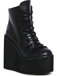 Exclusive Traitor Platform Boots By Current Mood – Vegan Leather Wedge Boots For Edgy Streetwear Fashion, Black-2025 - Hồng - Xem 2