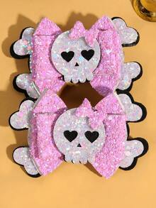 2pcs Halloween Bow Hair Clip For Girls,Halloween Hair Bows Decor Hair Clips For Kids,Glitter Hair Bows Ghost Hairpins Halloween Hair Accessories Party