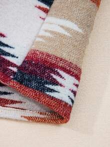 Acelitt Women's Western Style Geometric Print Patchwork Ribbed Collar Dual Flap Pocket Turndown Collar Shacket, Winter - Multicolor - View 10