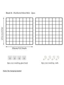 2 件金属墙网格板，带篮子、架子和挂钩 - 黑白线材整理架，适用于照片展示、家居、办公室和厨房装饰、网格墙板展示 - 均碼 - 查看 14