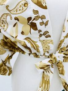 KISTYLE Crepe Blouse With Batwing Sleeves And Tie - Gold - View 4